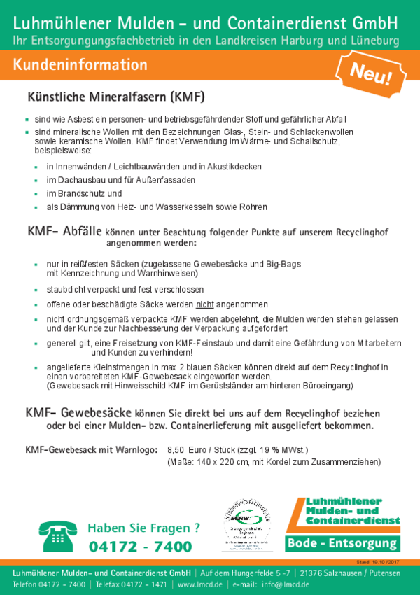 Künstliche Mineralfasern (KMF)