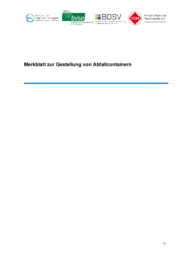 Merkblatt zur Gestellung von Abfallcontainern